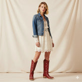 The Stella - Red Starry Embroidered Cowgirl Boots with Bold Detailing